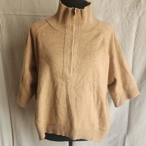 Tan Cowl Neck Sweater with Short Sleeves